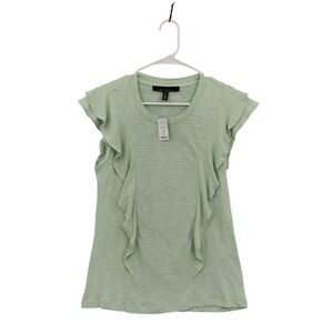 White House Black Market Womens Cottagecore Ruffle Front Crew Top XS Sage Mint